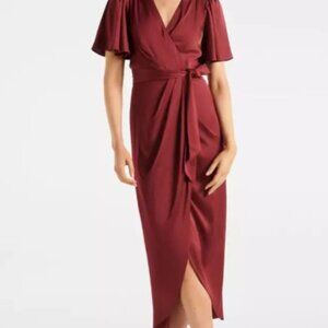 Ever New Red Wrap Midi Dress V-Neck Short Sleeve
